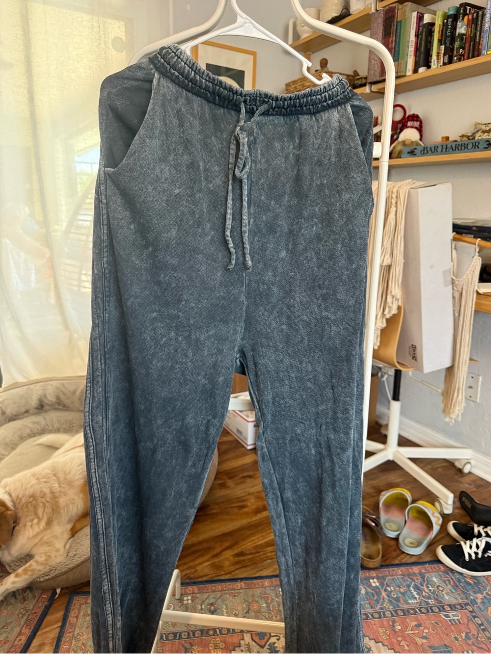Three Bird Nest Washed Blue Drawstring Sweat Pants